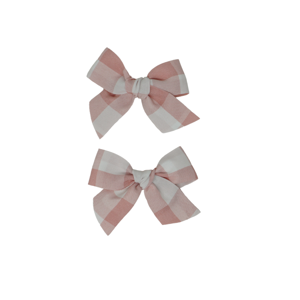 Bandeau Plaid Collection Bow Clip Set- Pink