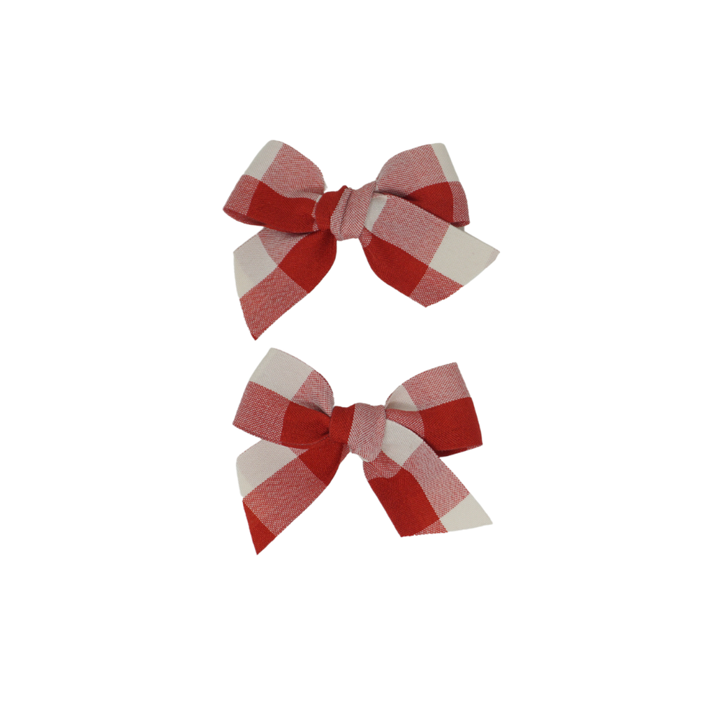 Bandeau Plaid Collection Bow Clip Set- Red