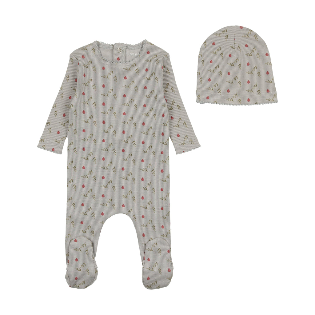 Bee & Dee Pomegranate Rib Footie/Beanie Layette Set-Blue Smoke