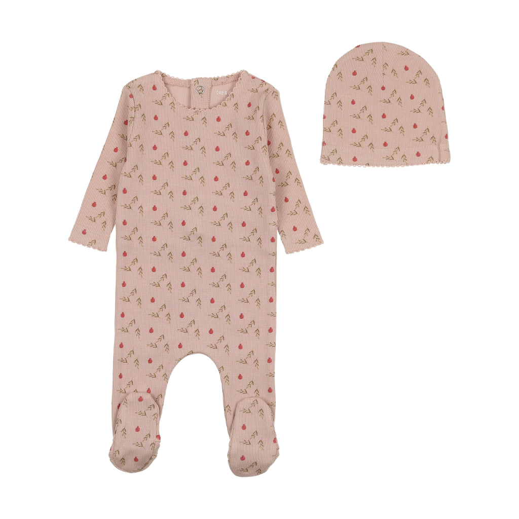 Bee & Dee Pomegranate Rib Footie/Beanie Set-Tea Rose