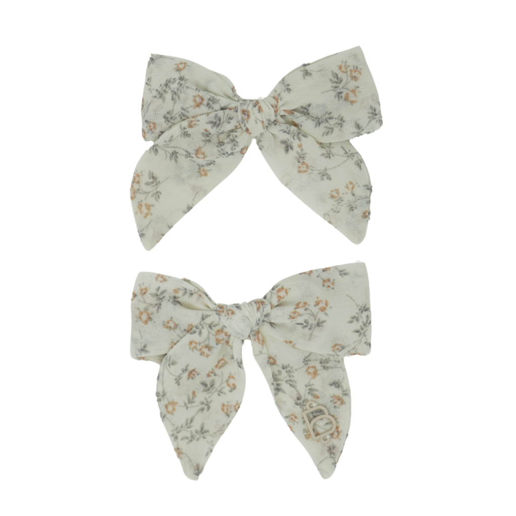 Bandeau Printed Floral Mimi Bow Clip Set-Dainty Cream