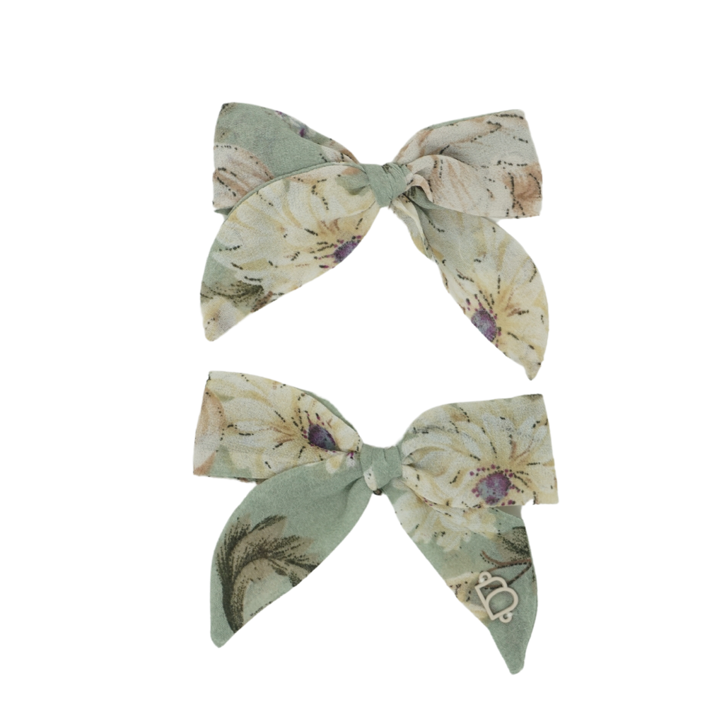 Bandeau Printed Floral Mimi Bow Clip Set-Large Mint Green