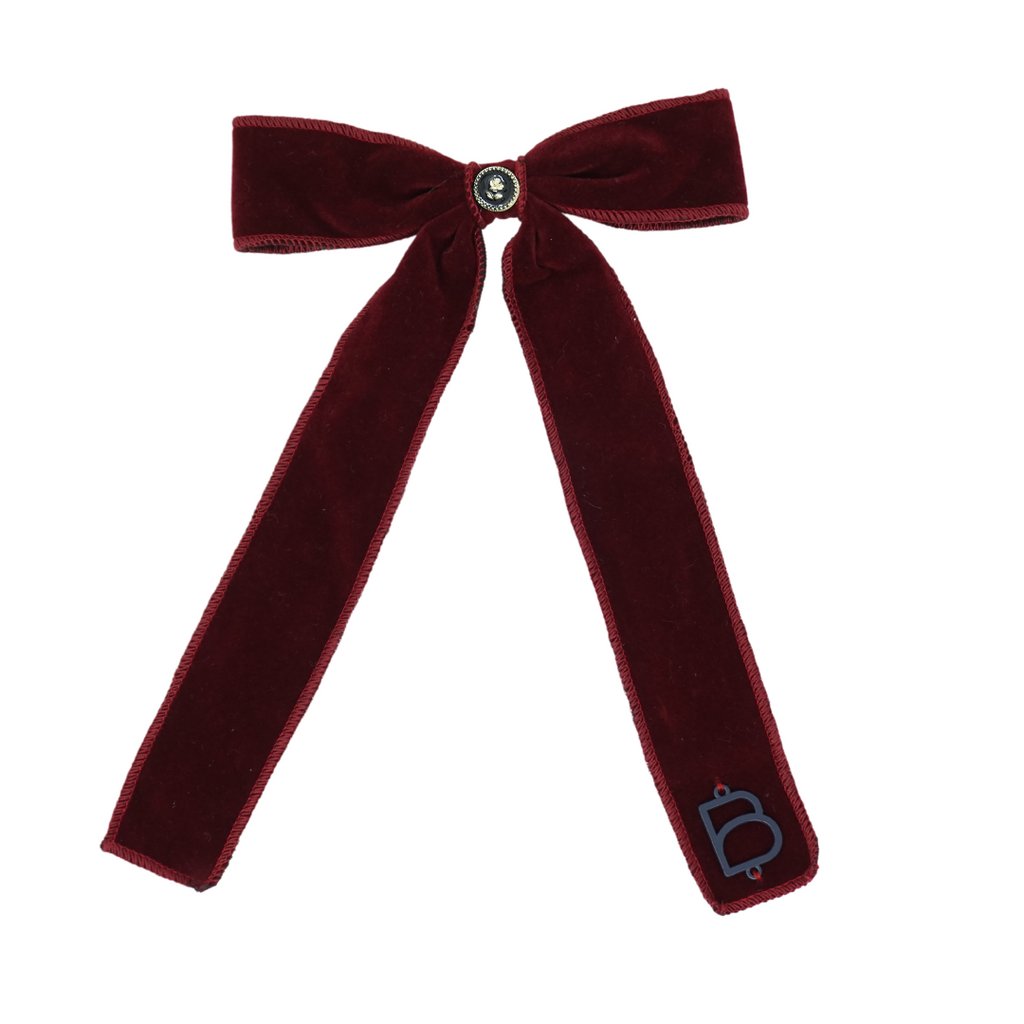 Bandeau Rich Velvet Large Bow Clip with Embellishment- Burgundy