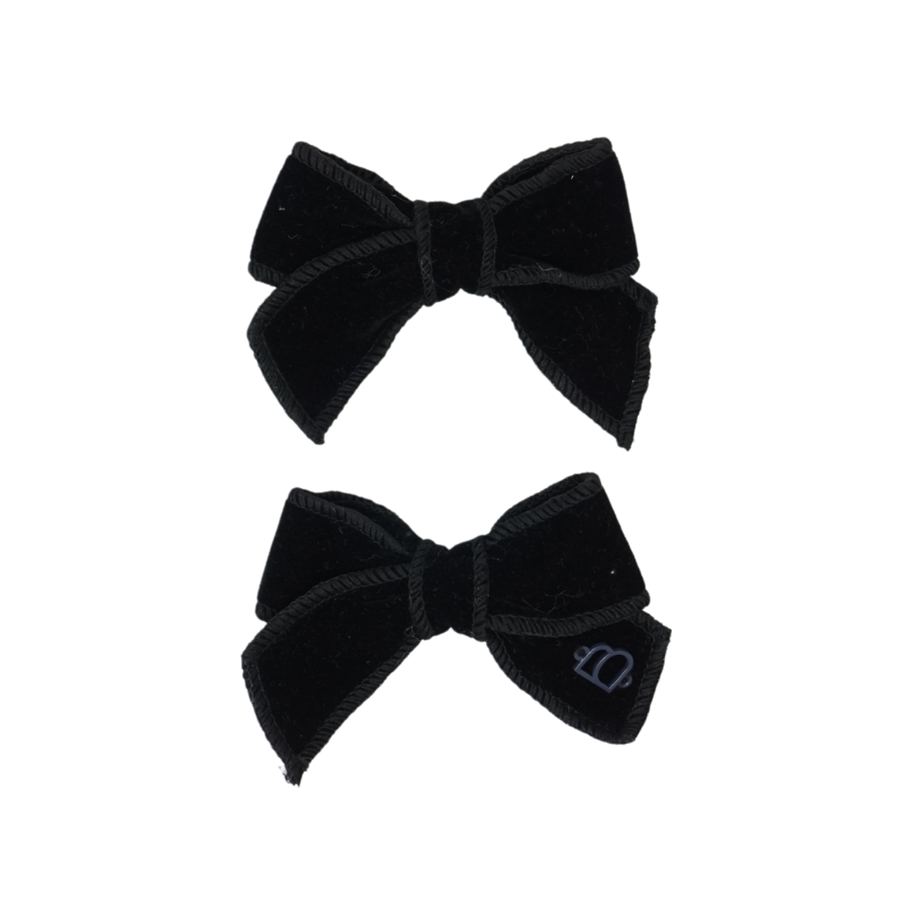 Bandeau Rich Velvet Mini Bow Clip Set- Black