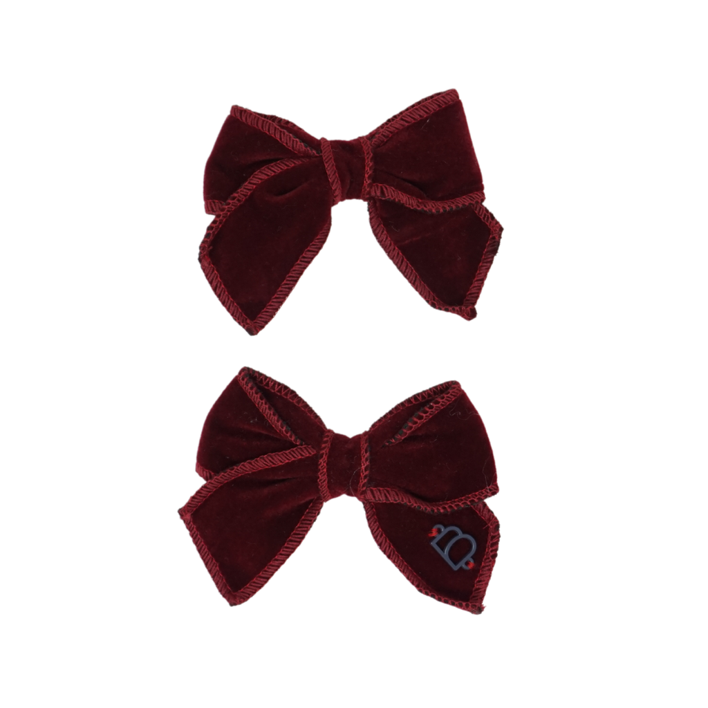 Bandeau Rich Velvet Mini Bow Clip Set- Burgundy