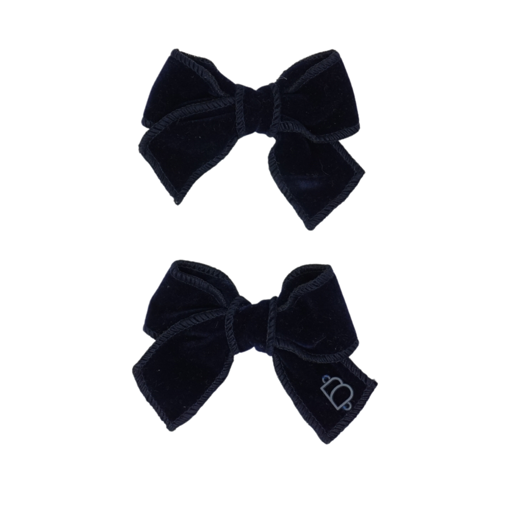 Bandeau Rich Velvet Mini Bow Clip Set- Navy