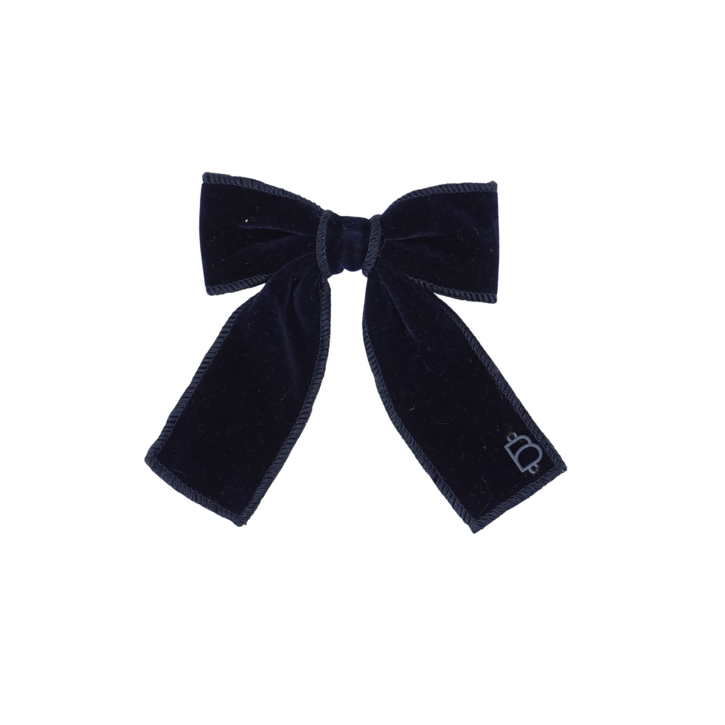 Bandeau Rich Velvet Small Bow Clip- Navy