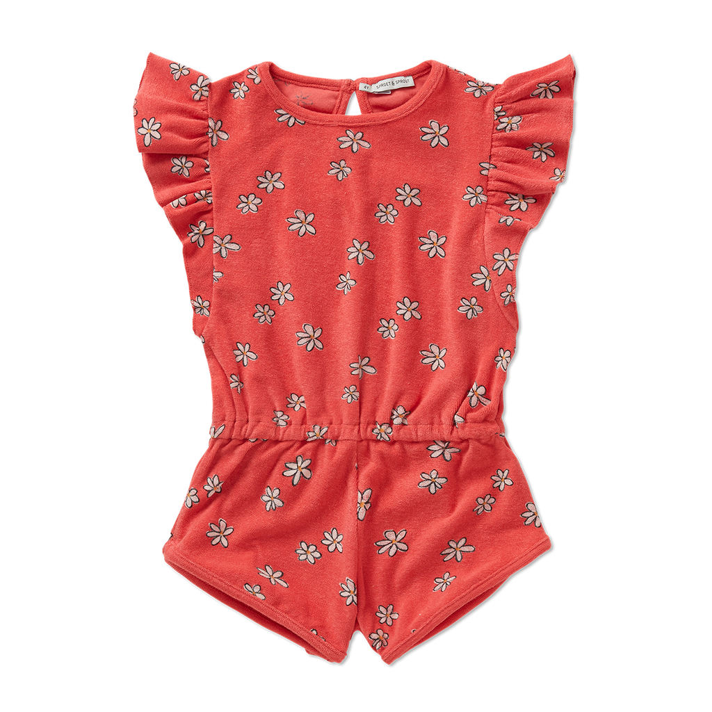 Sproet Daisy Ruffle Terry Romper- Rose Petal