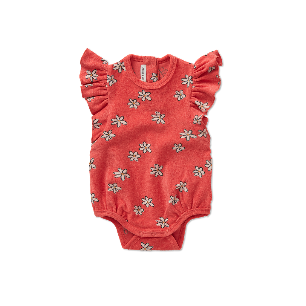 Sproet Daisy Ruffle Terry Romper- Rose Petal