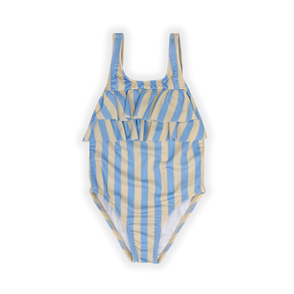 Sproet Striped Chest Ruffle Bathing Suit- Sesame