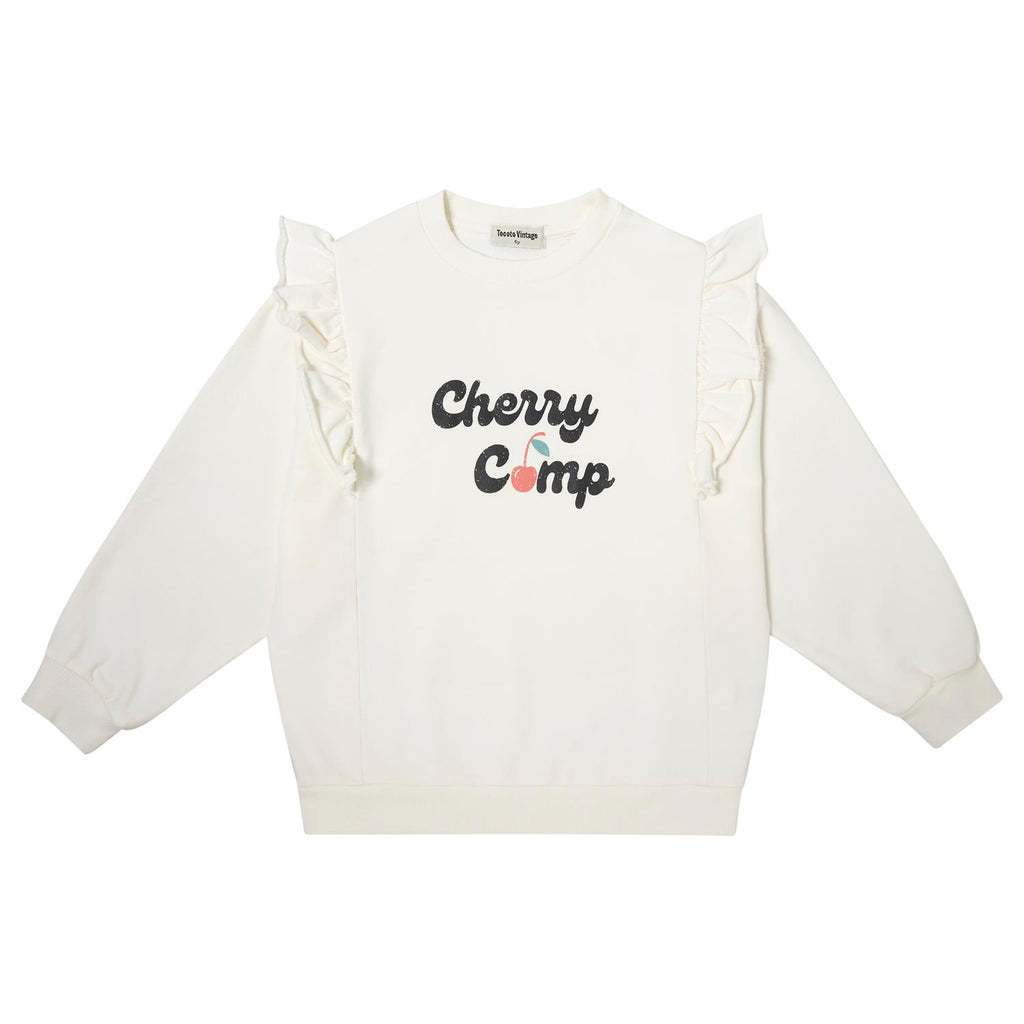 Tocoto Girls Cherry Camp Sweatshirt-Off White