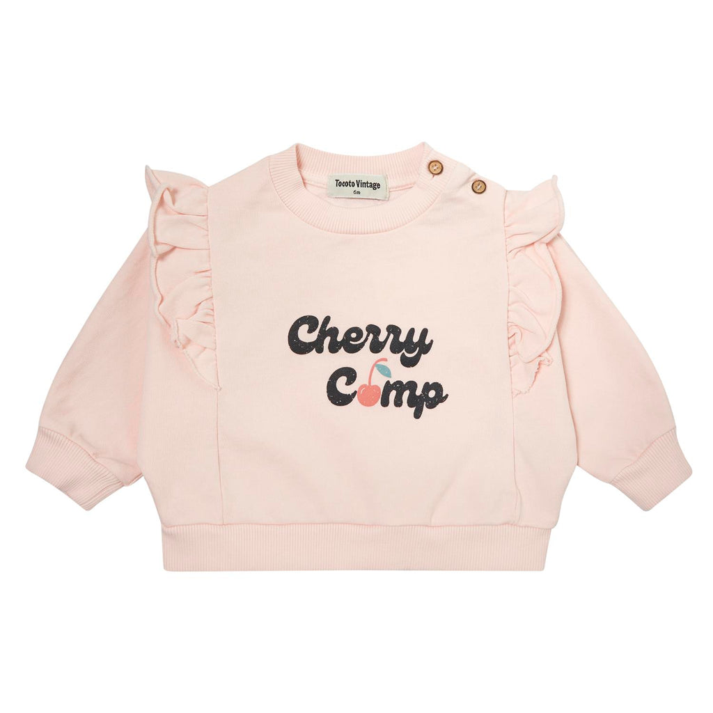 Tocoto Girls Cherry Camp Sweatshirt-Pink