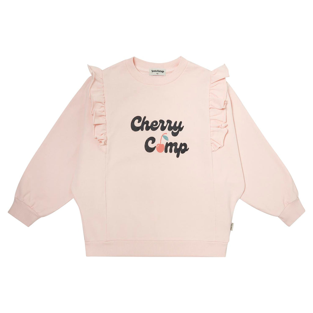 Tocoto Girls Cherry Camp Sweatshirt-Pink