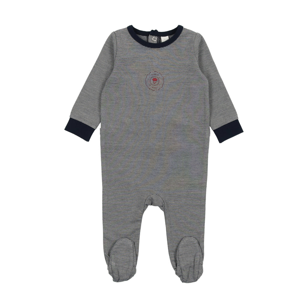 Lil Legs Striped Lounge Footie- Navy