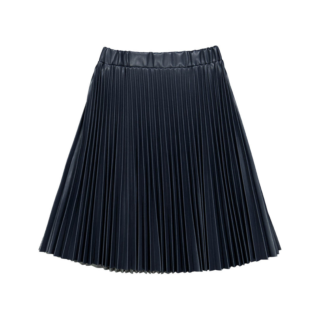 Christina Rohde Leather Pleated Skirt- Navy