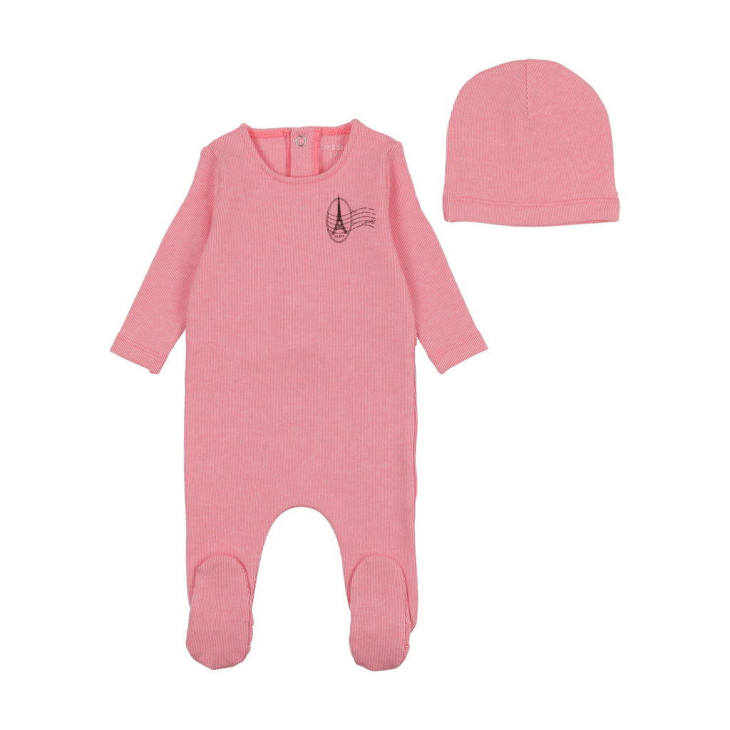 Bee & Dee Striation Footie Set-Deep Rose