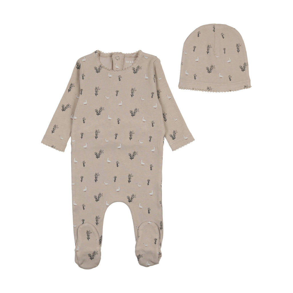 Bee & Dee Swan Print Footie/Beanie-French Chateau