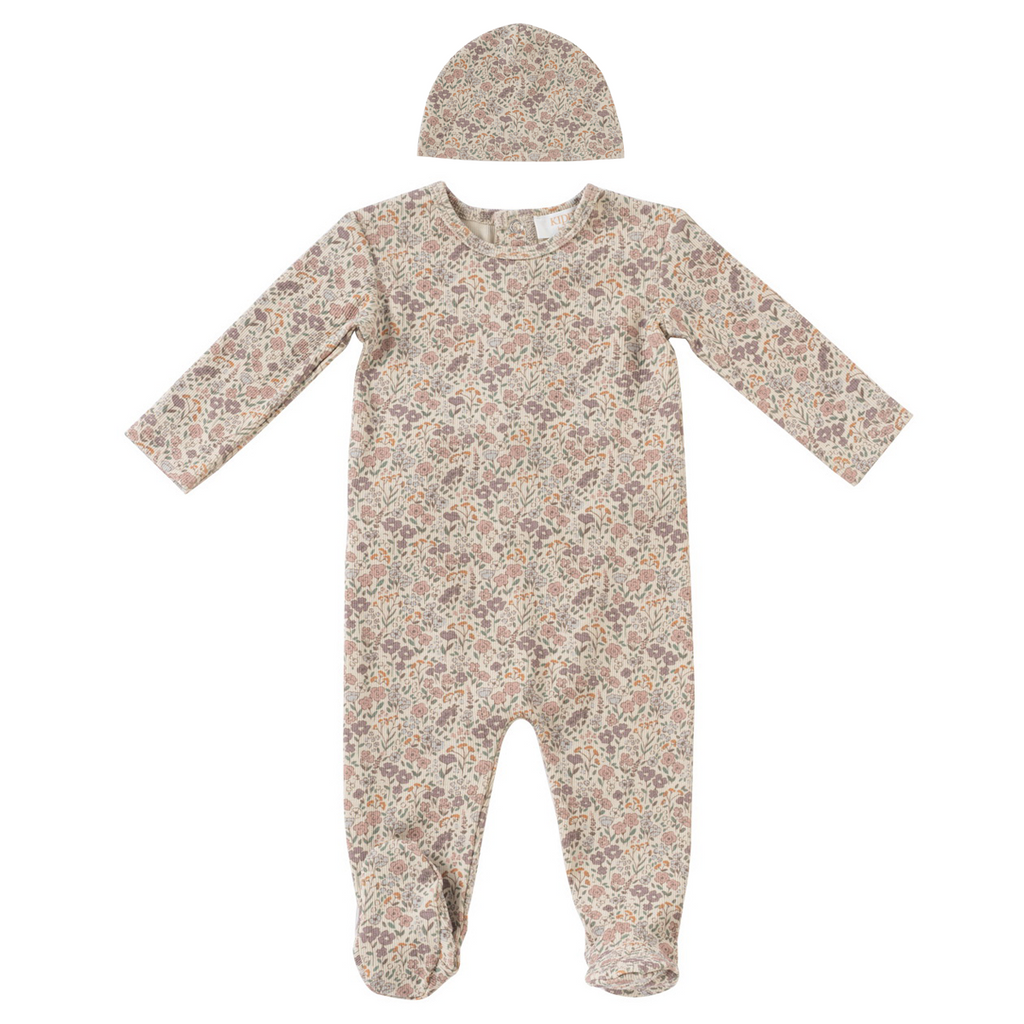 Kipp Floral Footie and Hat Set- Pink