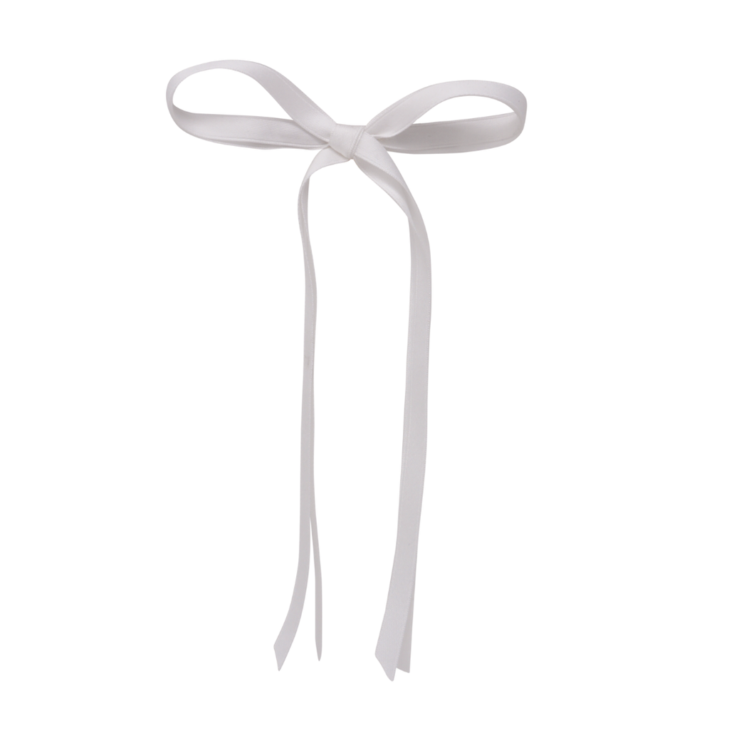 Bandeau Thin Dainty Satin Large Long Tail Clip- White