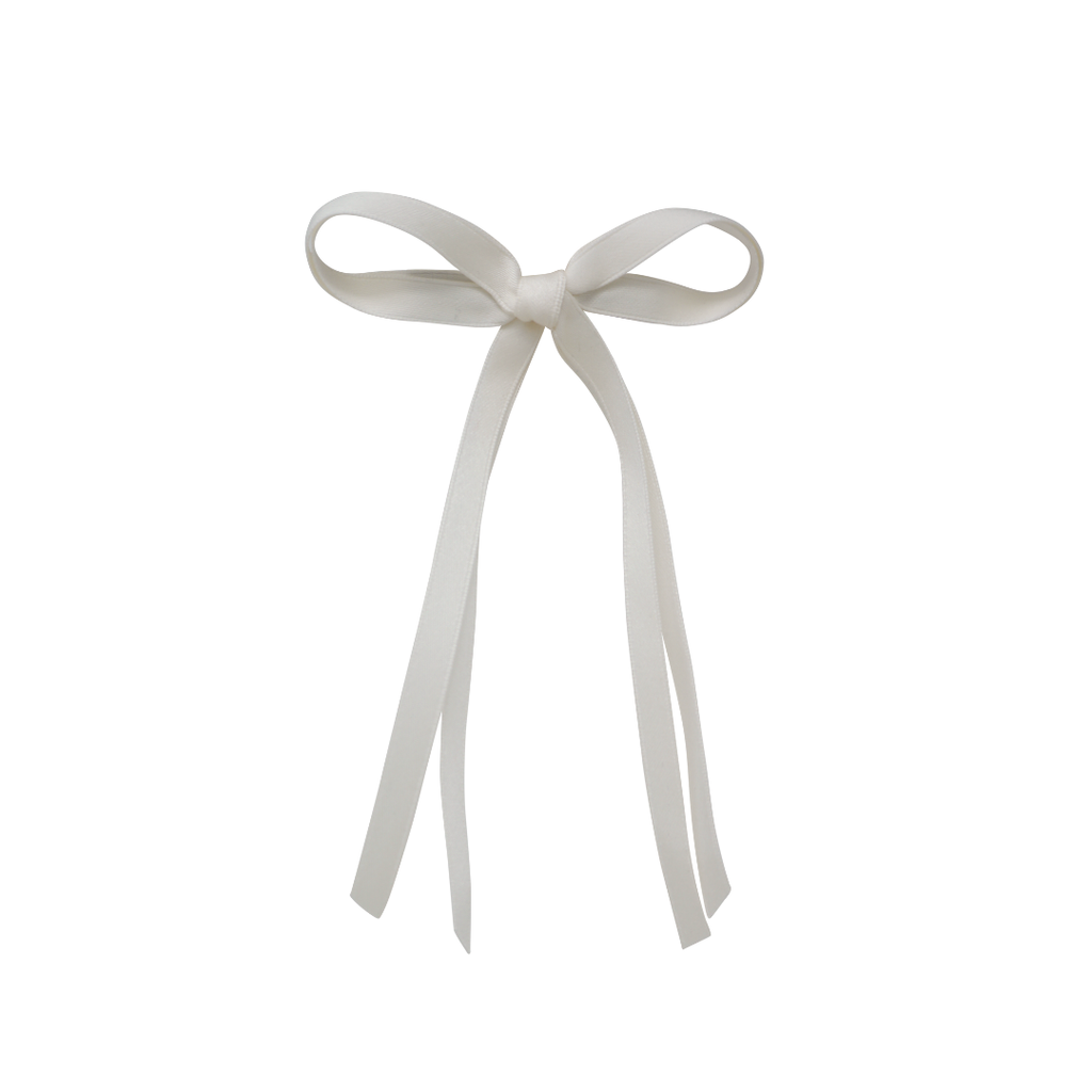 Bandeau Thin Dainty Satin Medium Bow Clip- Cream