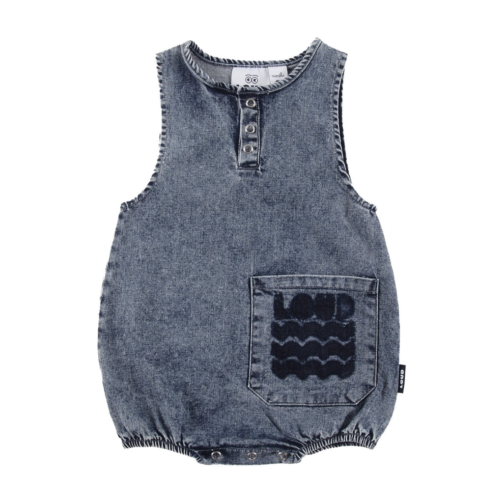 Loud Romper-Mid Blue Stone Wash