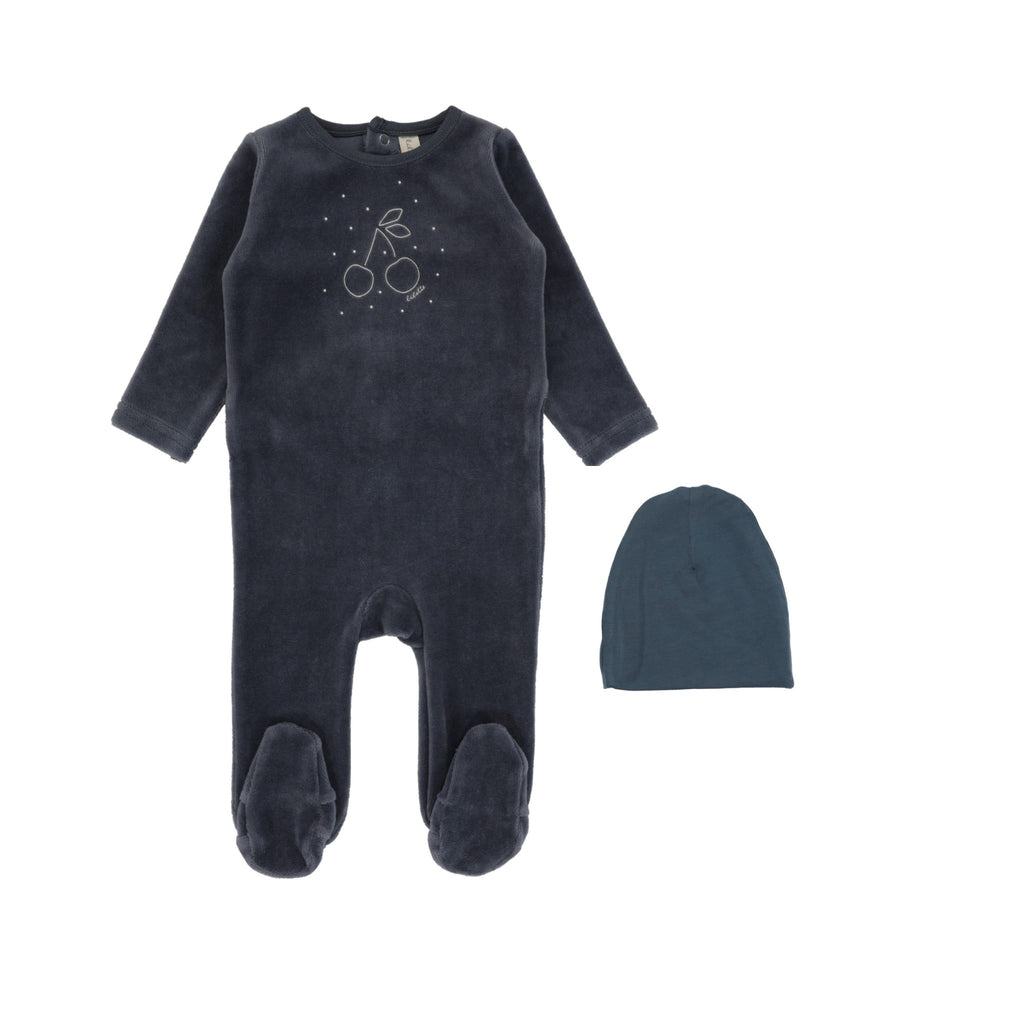 Lilette Cherry Graphic Velour Footie Set- Slate