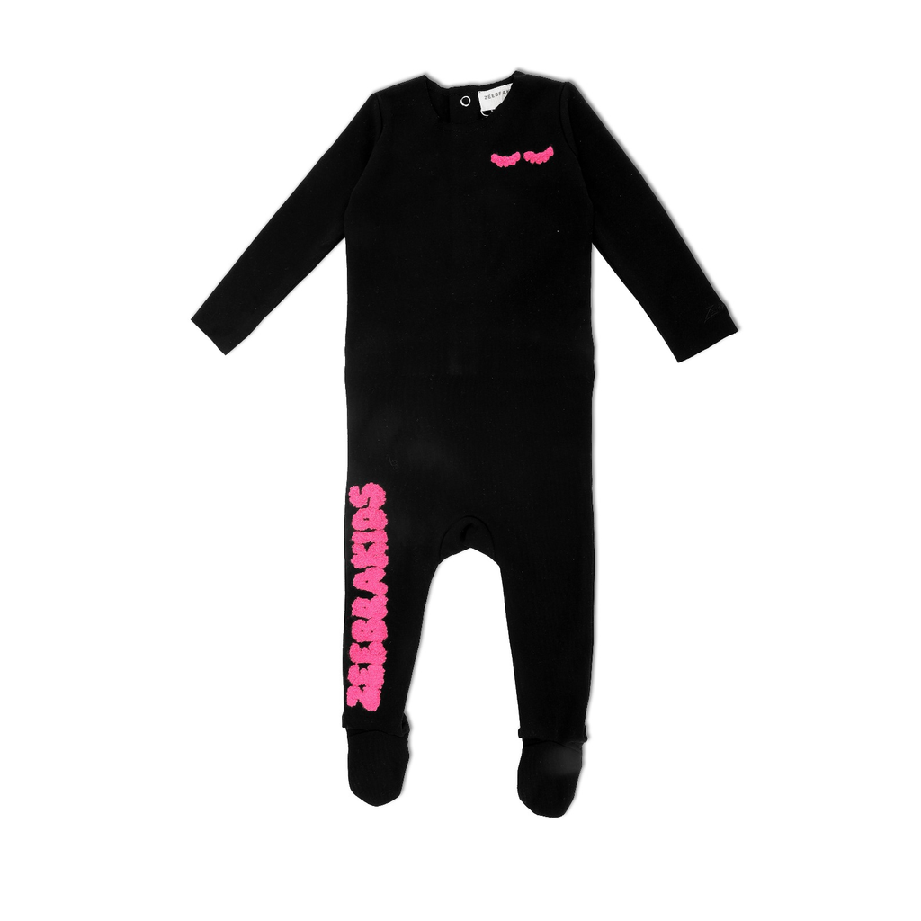 Zeebra Text Footie-Hot Pink