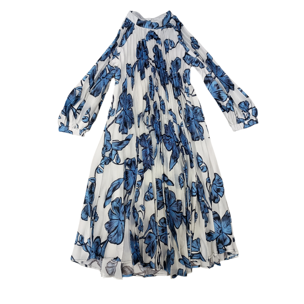 Christina Rohde Accordian Pleated Floral Dress- Blue