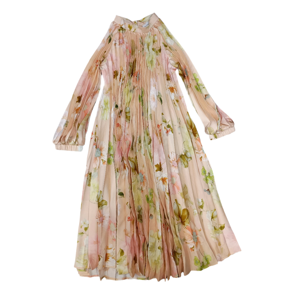 Christina Rohde Accordian Pleated Floral Dress- Peach Floral