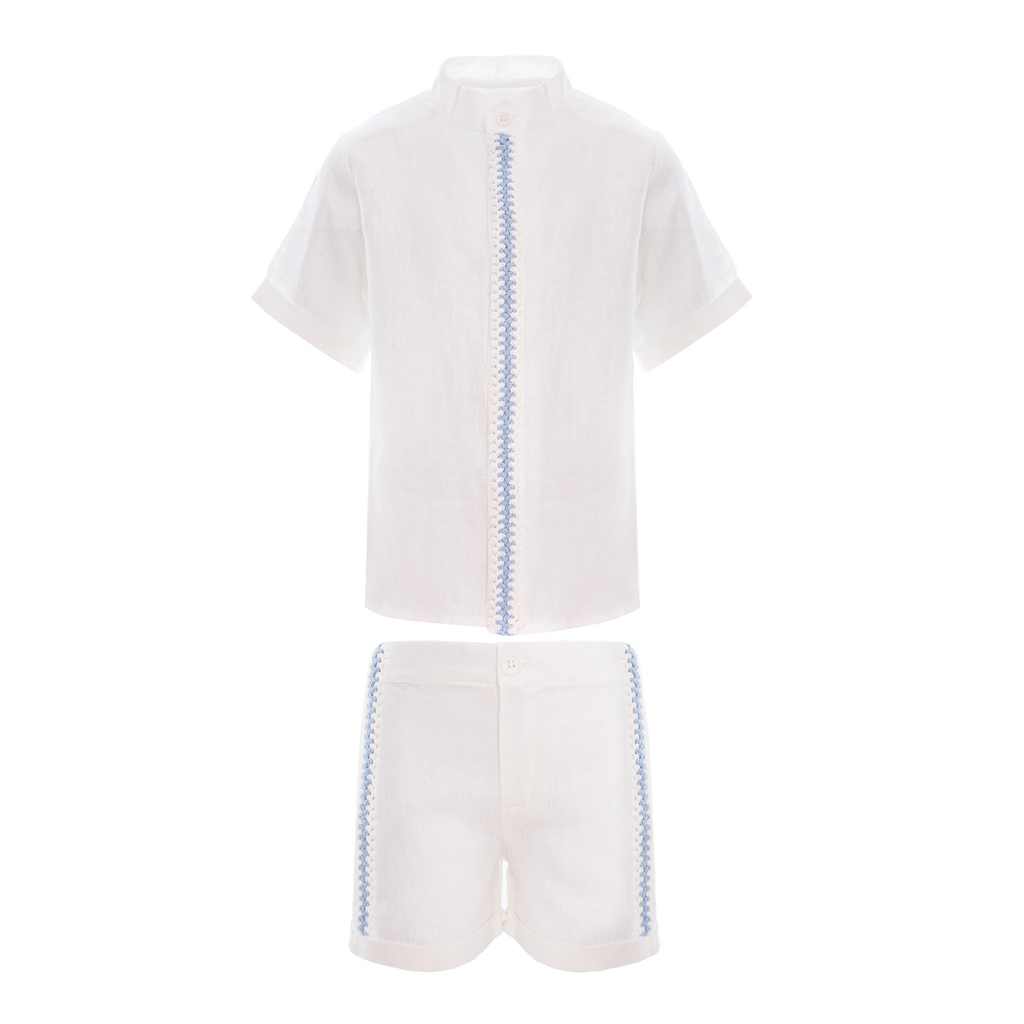 Pernille Light Blue Crochet Band Boys Collar Set