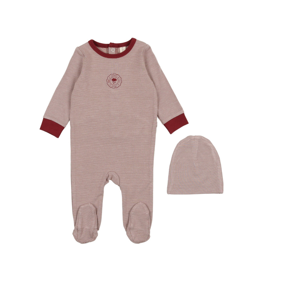 Lil Legs Striped Lounge Footie with Beanie- Rosewood