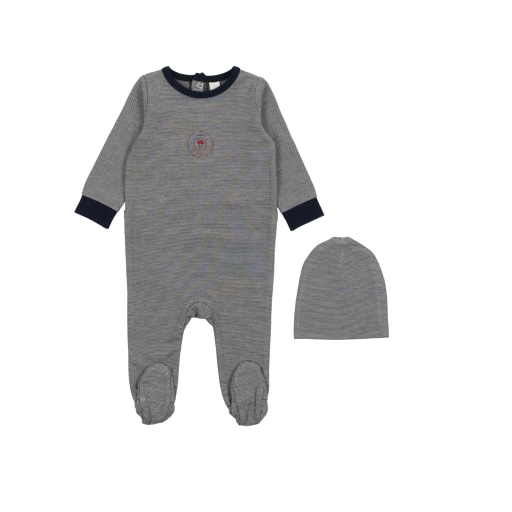 Lil Legs Striped Lounge Footie with Beanie- Navy