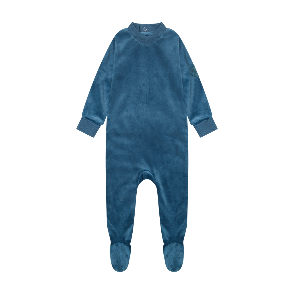 Zeebra Velour Footie With Bonnet- Cobalt Blue