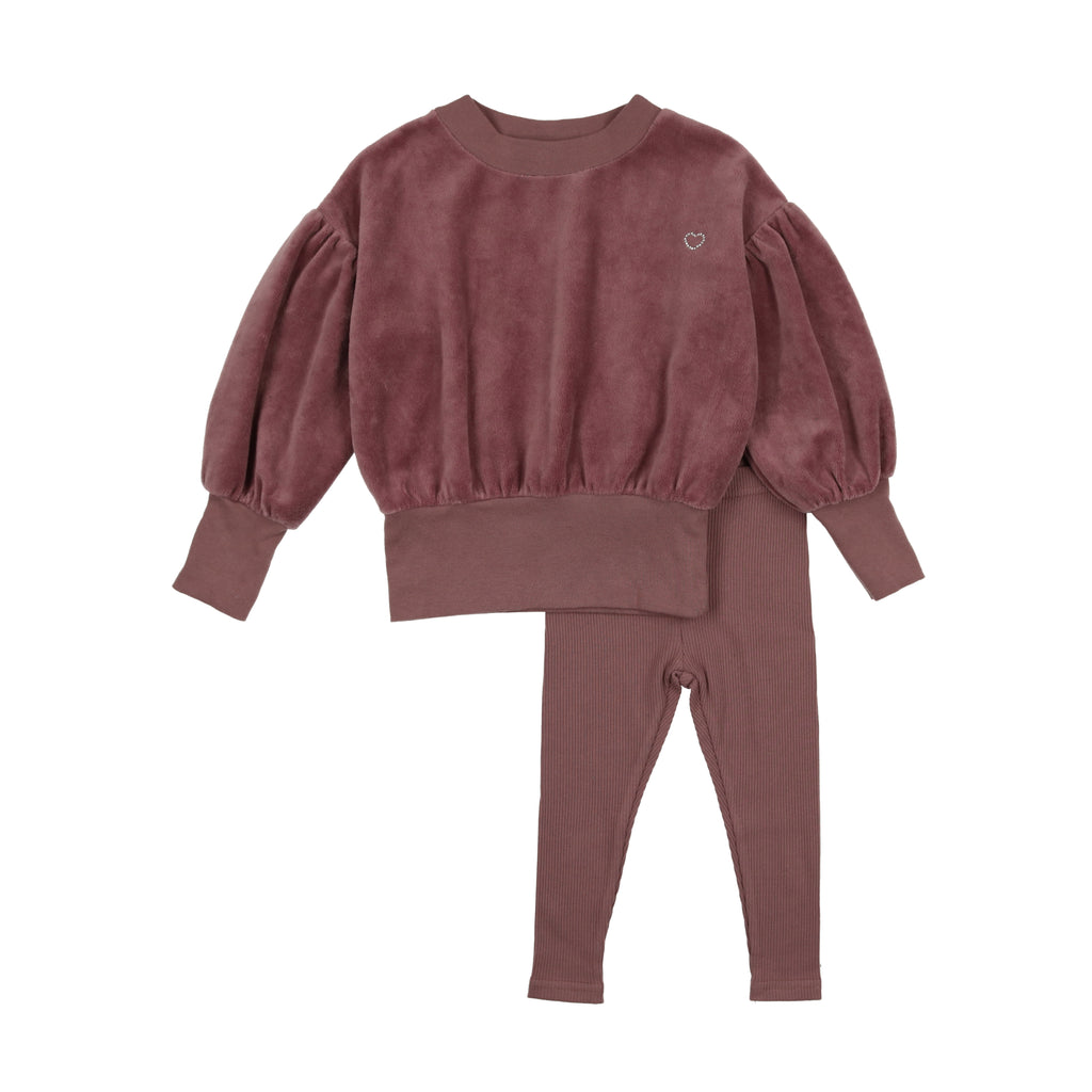 Lil Legs Velour Set- Dusty Plum