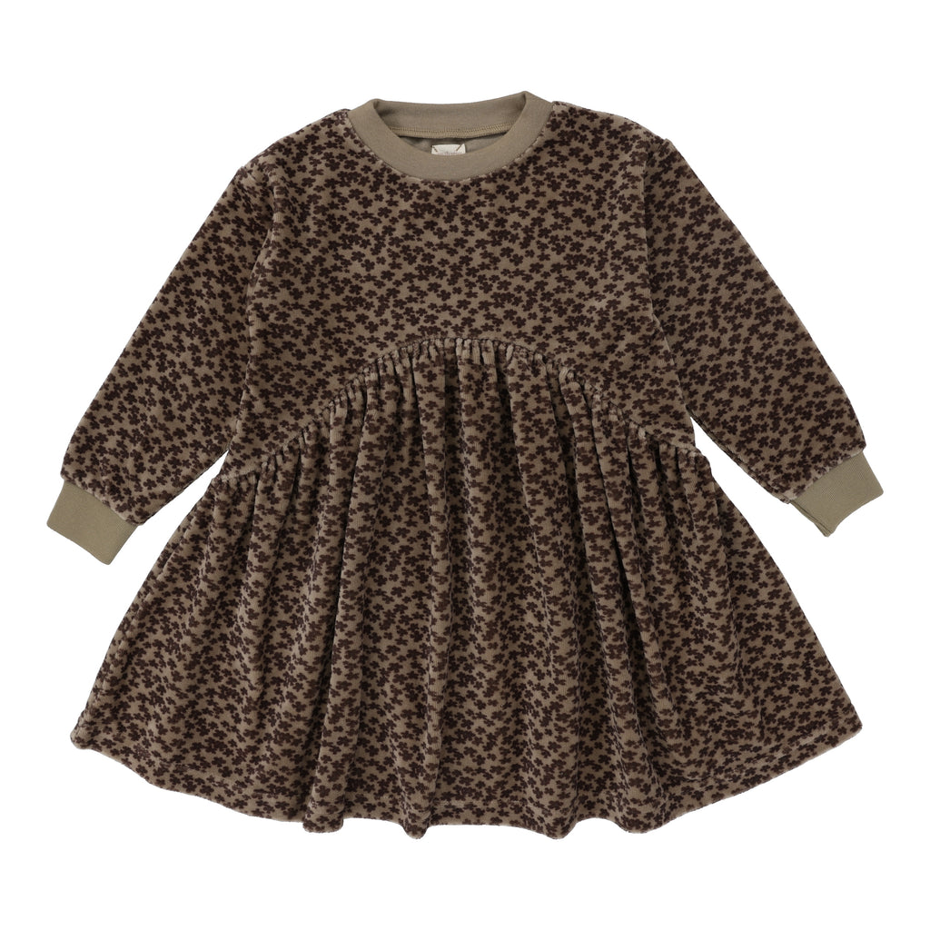 Lil Legs Velour Dress- Taupe Floral