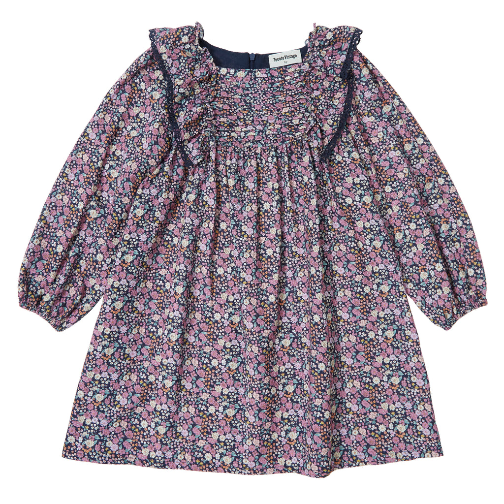 Tocoto Printed Flower Dress- Navy Flowers