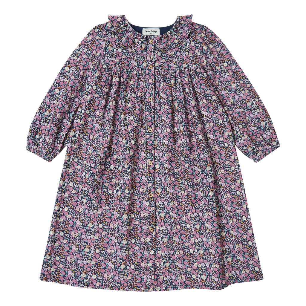 Tocoto Button Down Printed Flower Dress- Navy Flowers