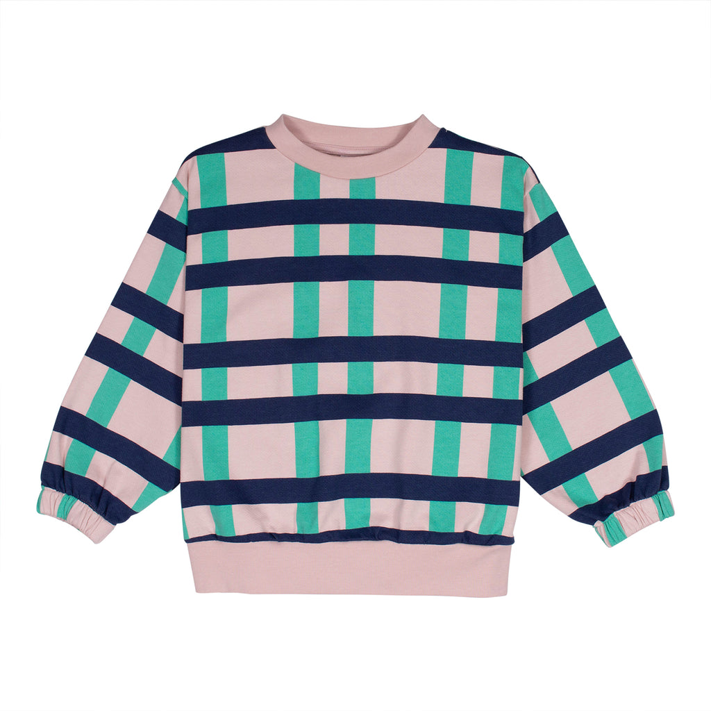 Wynken Big Check Cumulo Sweatshirt- Mint/Rich Navy