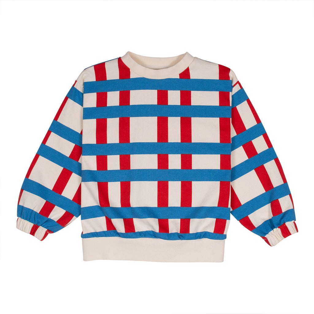 Wynken Big Check Cumulo Sweatshirt- Pillar Red/Turquoise