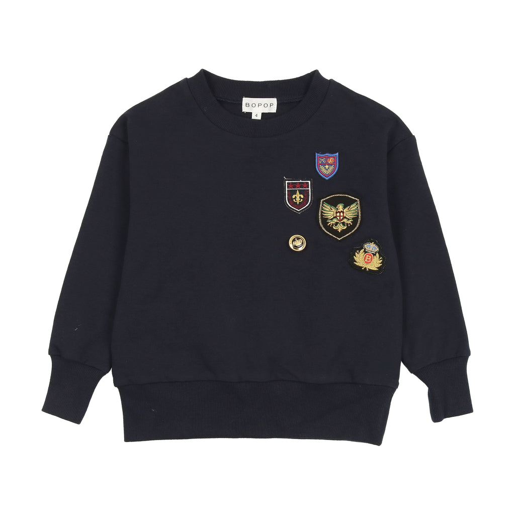 Bopop Boys Badge Sweatshirt-Navy