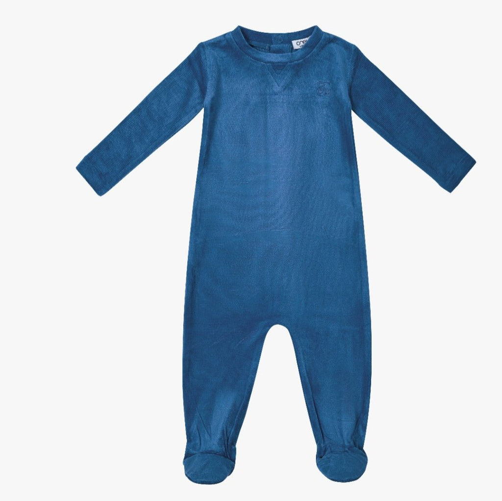 Crew Rib Velour Footie -Blue