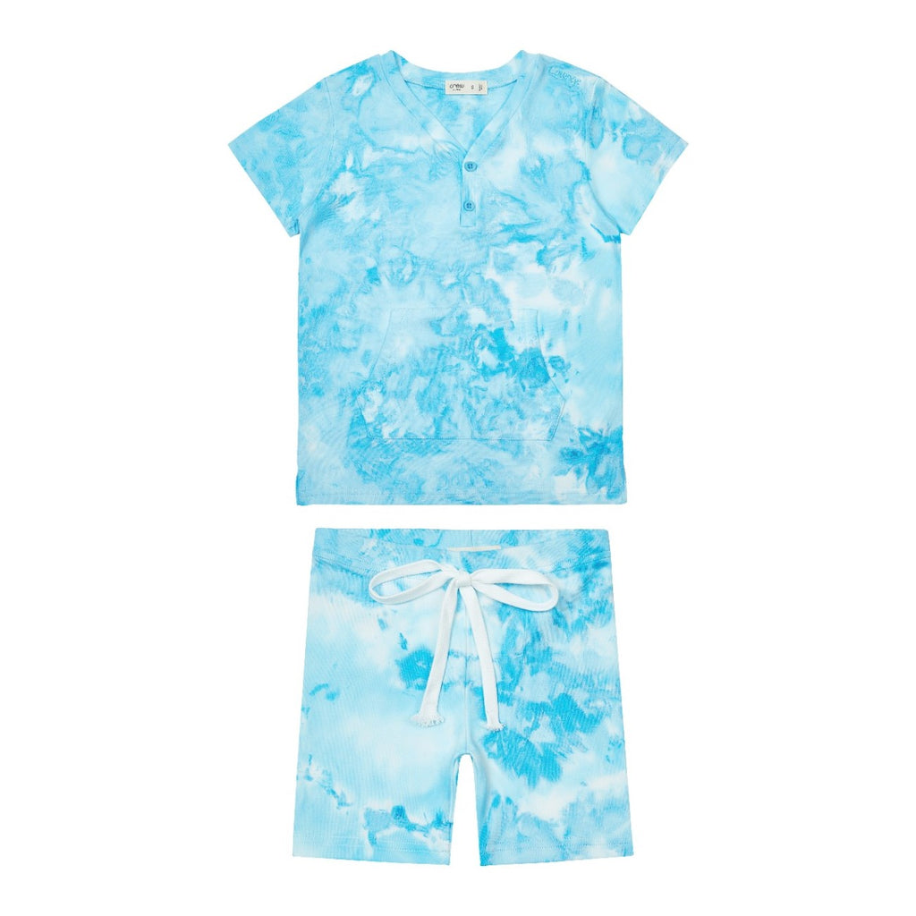 Crew Neon Wash Short Sleeve Pajamas-Blue