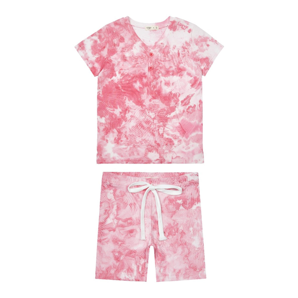 Crew Neon Wash Short Sleeve Pajamas-Pink