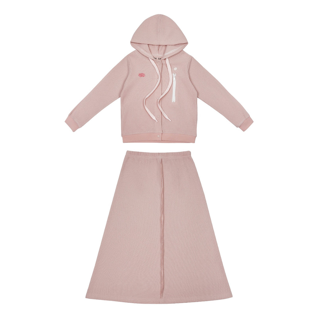 Crew Waffle Zip Maxi Set- Pink