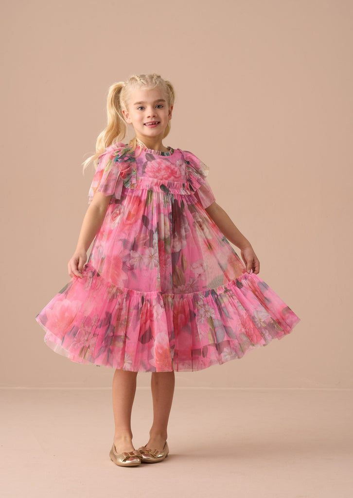 Angel & Rocket Dress Jellybeanzkids Angel & Rocket Rosa Pink Printed Tulle Dress