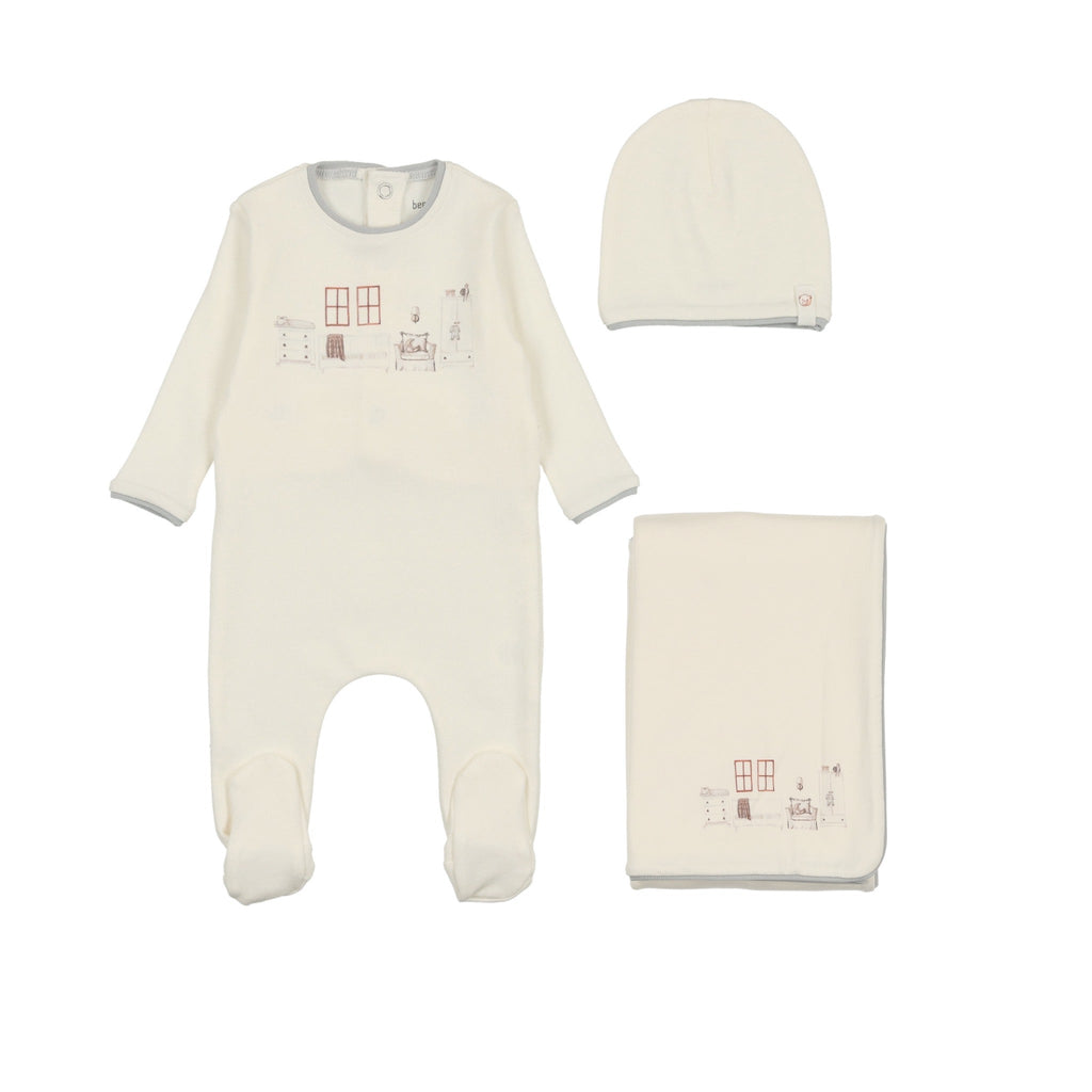 Bee&Dee Footie Jellybeanzkids Bee & Dee Little Nursery Footie/Beanie Layette Set-Ivory Boys