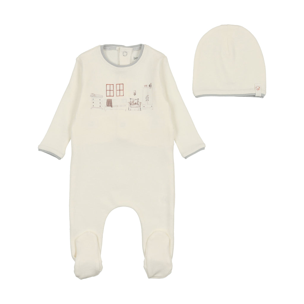 Bee&Dee Footie Jellybeanzkids Bee & Dee Little Nursery Footie/Beanie Layette Set-Ivory Boys