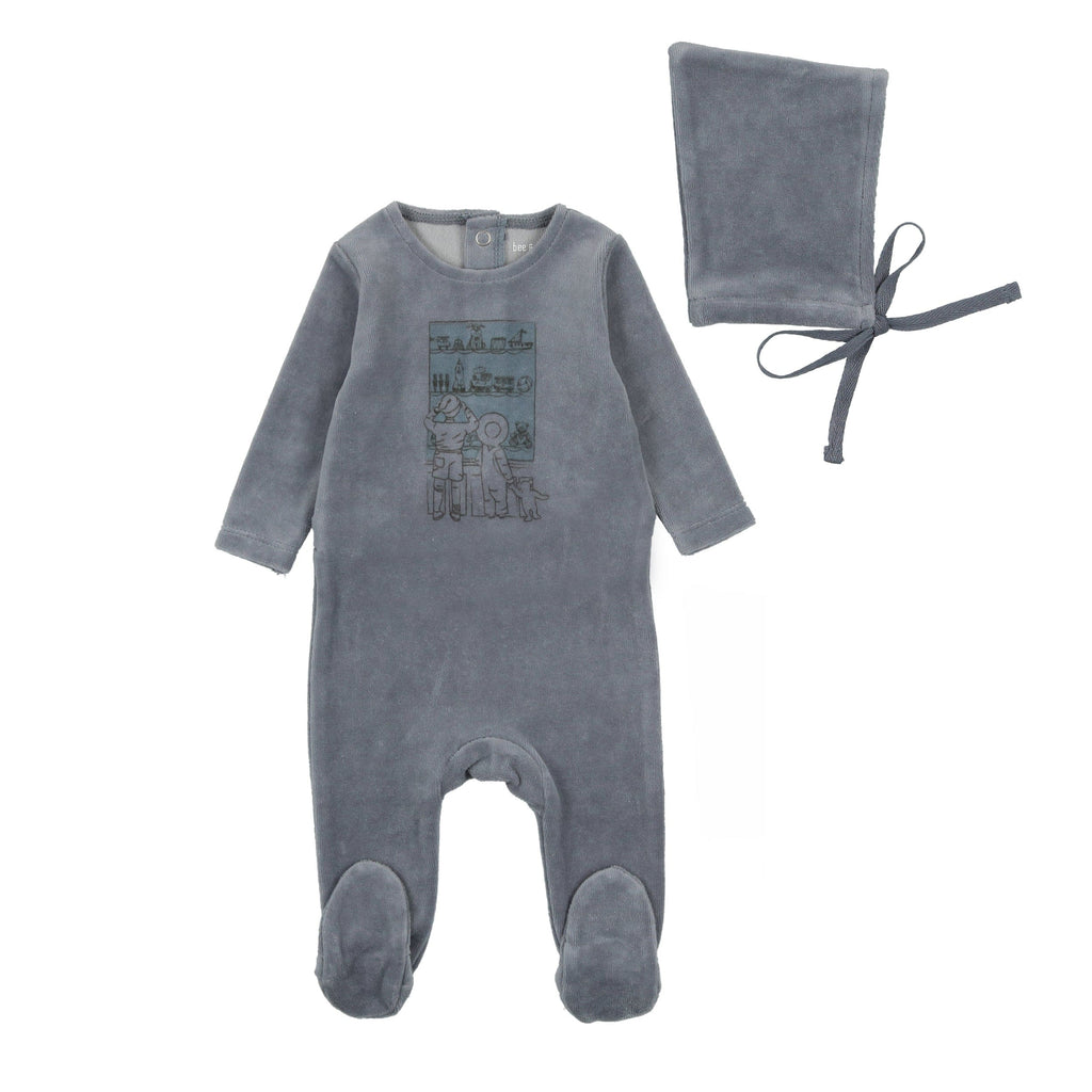 Bee&Dee Footie Jellybeanzkids Bee & Dee Velour Window Footie/Bonnet-Storm Blue