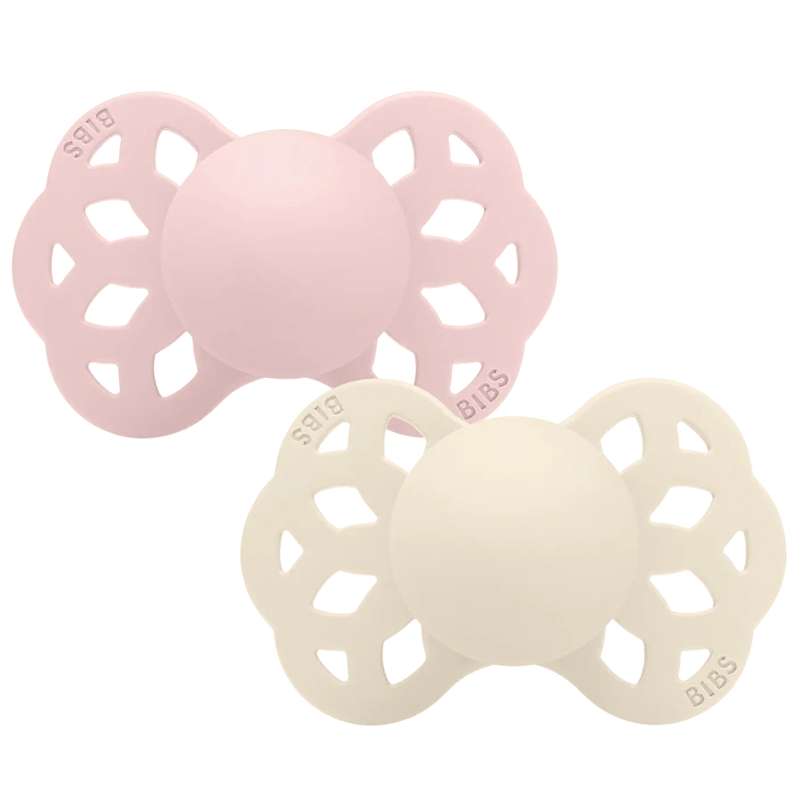 Bibs Accessories Jellybeanzkids Bibs Infinity Symmetrical Silicone Pacifier 2 Pack - Ivory/Blossom 1