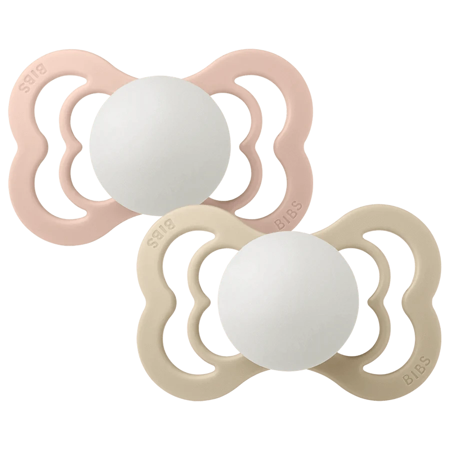 Bibs Accessories Jellybeanzkids Bibs Supreme Symmetrical Silicone Pacifier 2 Pack - Blush Glow/Vanilla Glow 1